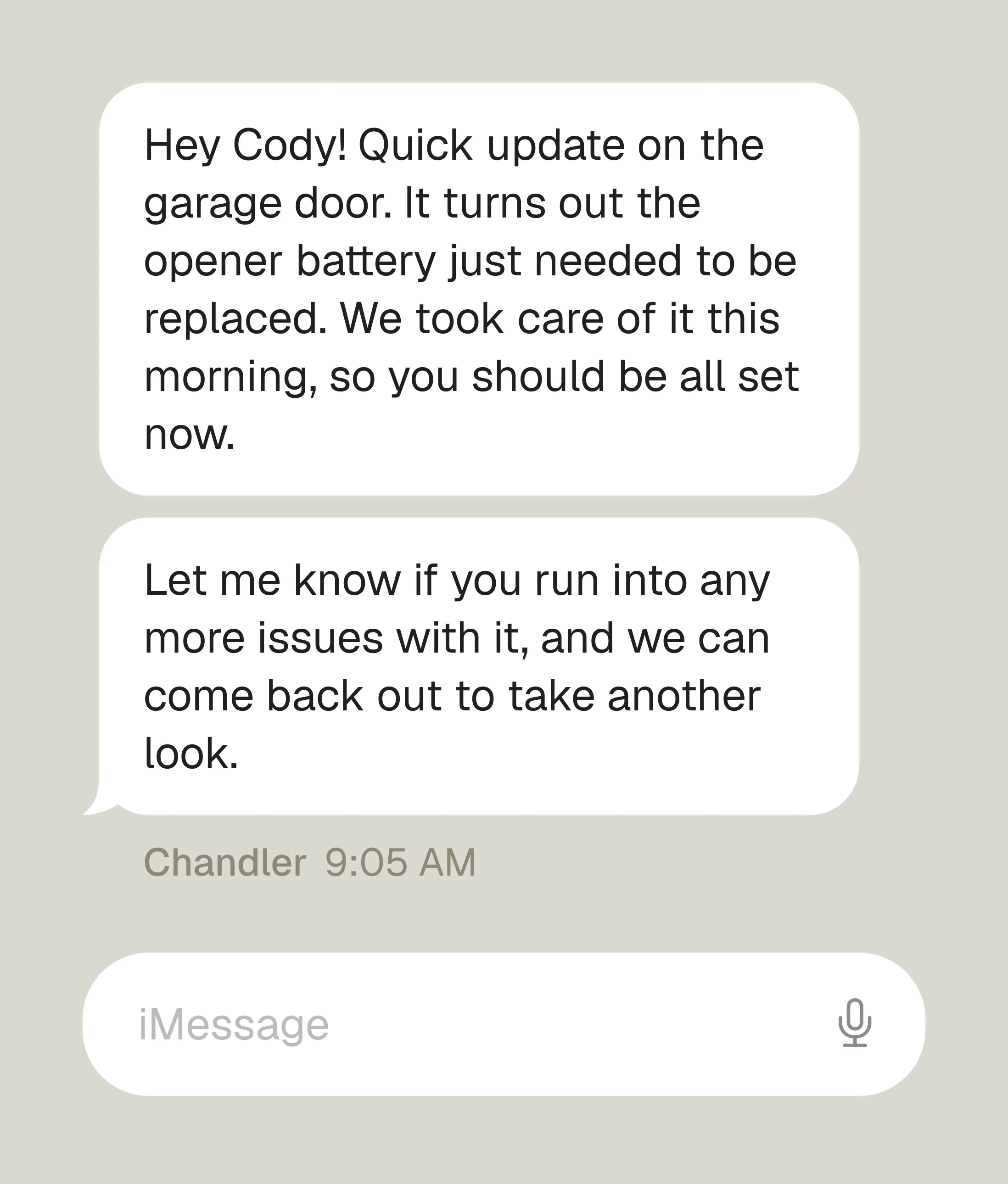Tenant receiving an automatic status update about their request
