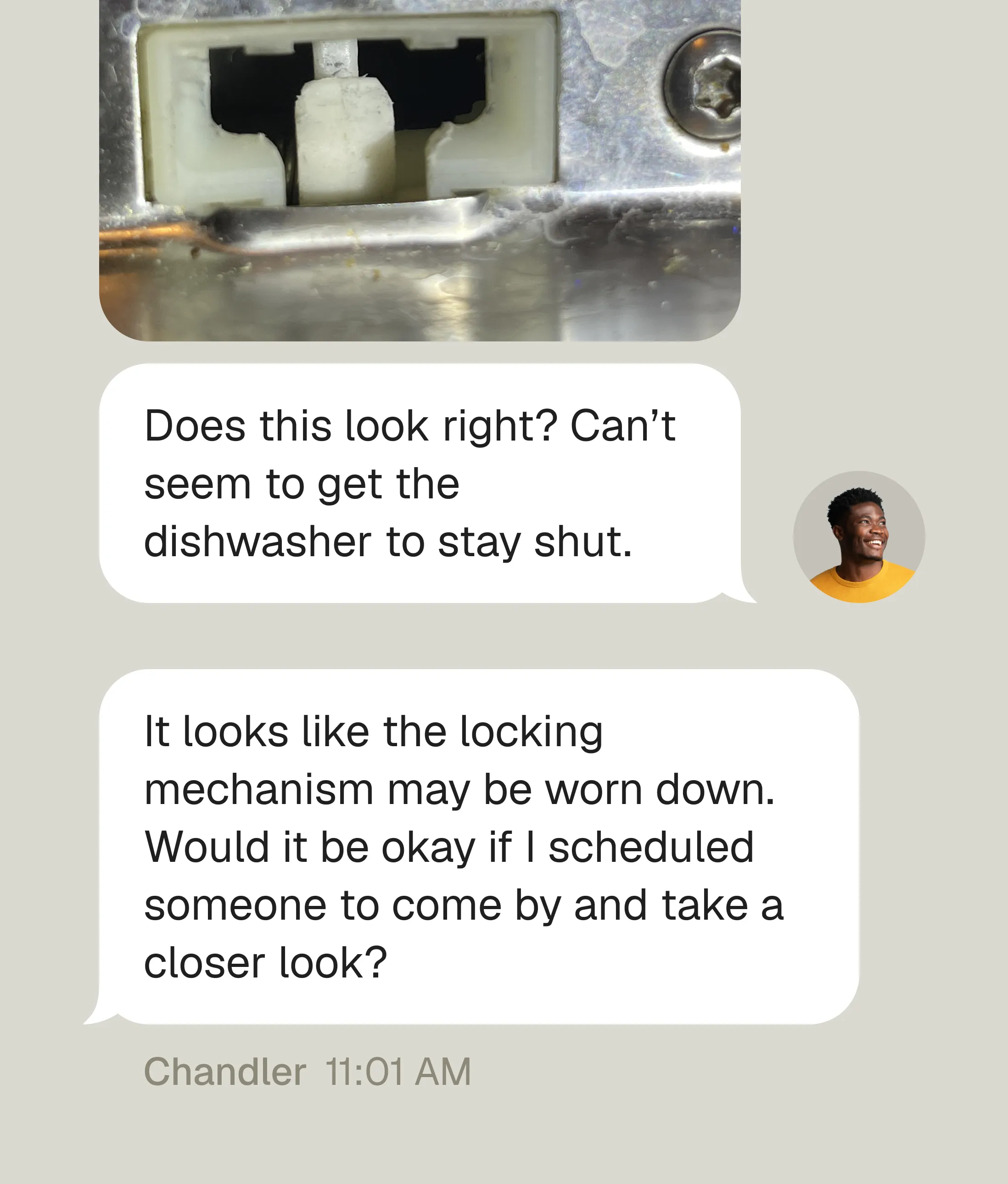Tenant sending a photo of a maintenance issue via MMS